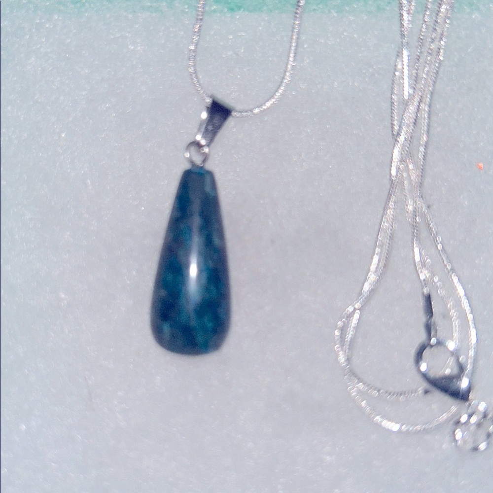 Blue Apatite Crystal Boho hippie Sterling Silver Necklace 30”